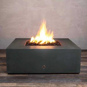 45" Square Gravity Concrete (GFRC) Fire Pit - Propane Gas Hardline - Match Lit Ignition - Graphite by Starfire Designs