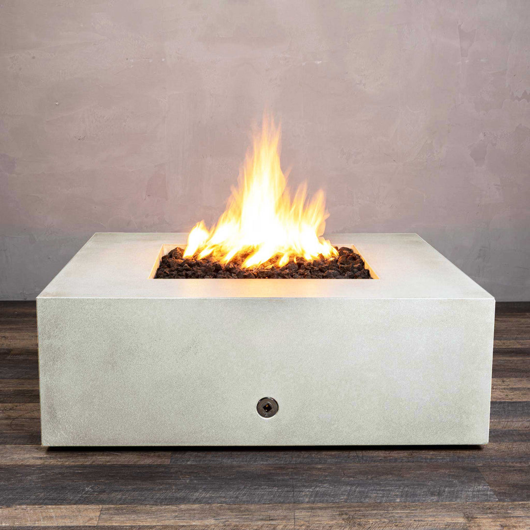 45" Square Gravity Concrete (GFRC) Fire Pit - Natural Gas - Match Lit Ignition - White by Starfire Designs