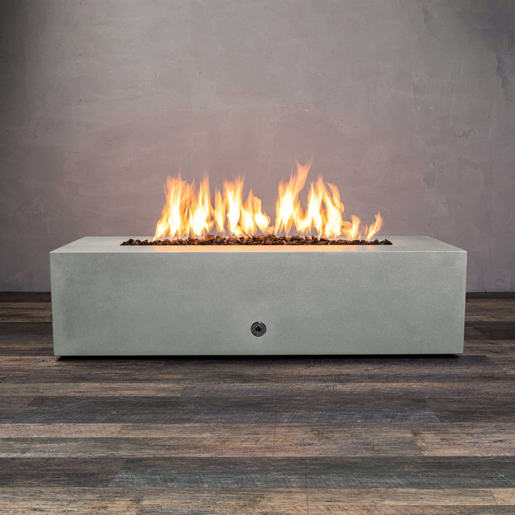 60" x 24" Rectangle Gravity Concrete (GFRC) Fire Pit - Propane Gas Hardline - 110V CSA Hi/Lo Electronic Ignition System w/Bluetooth & Handheld Remote - Natural Gray by Starfire Designs