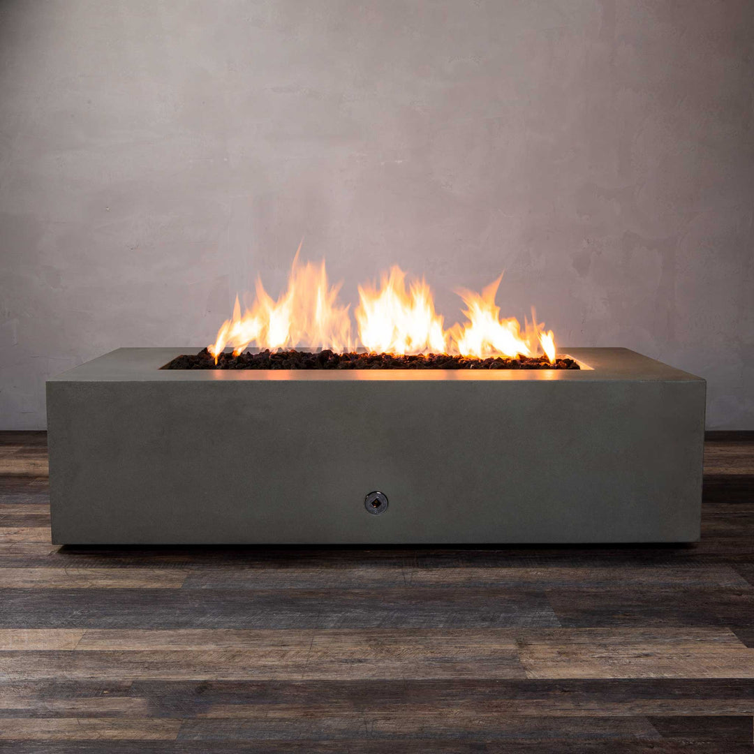 60" x 32" Rectangle Gravity Concrete (GFRC) Fire Pit - Natural Gas - 110V CSA Hi/Lo Electronic Ignition System w/Bluetooth & Handheld Remote - Brown by Starfire Designs