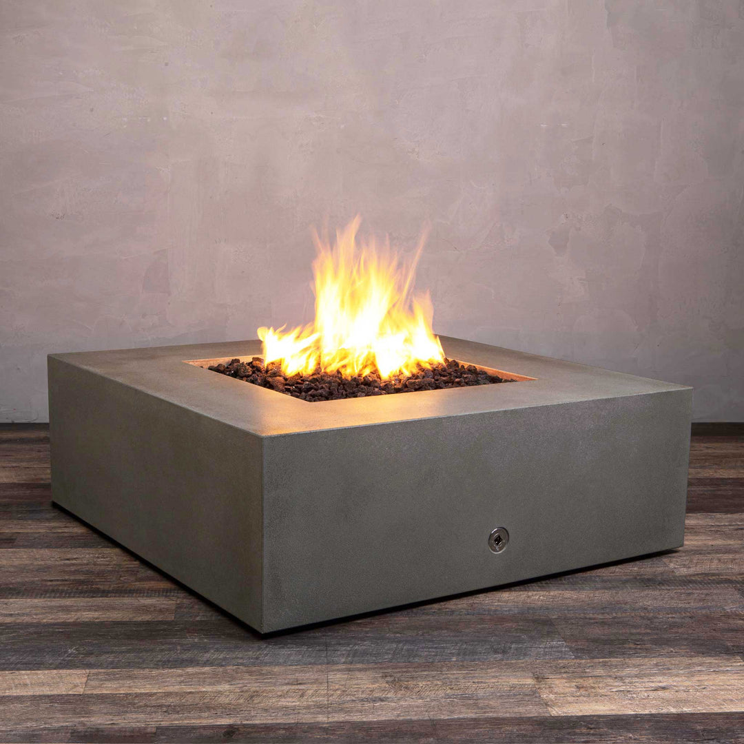 45" Square Gravity Concrete (GFRC) Fire Pit - Propane Gas Hardline - 110V CSA On/Off Electronic Ignition System - Brown by Starfire Designs