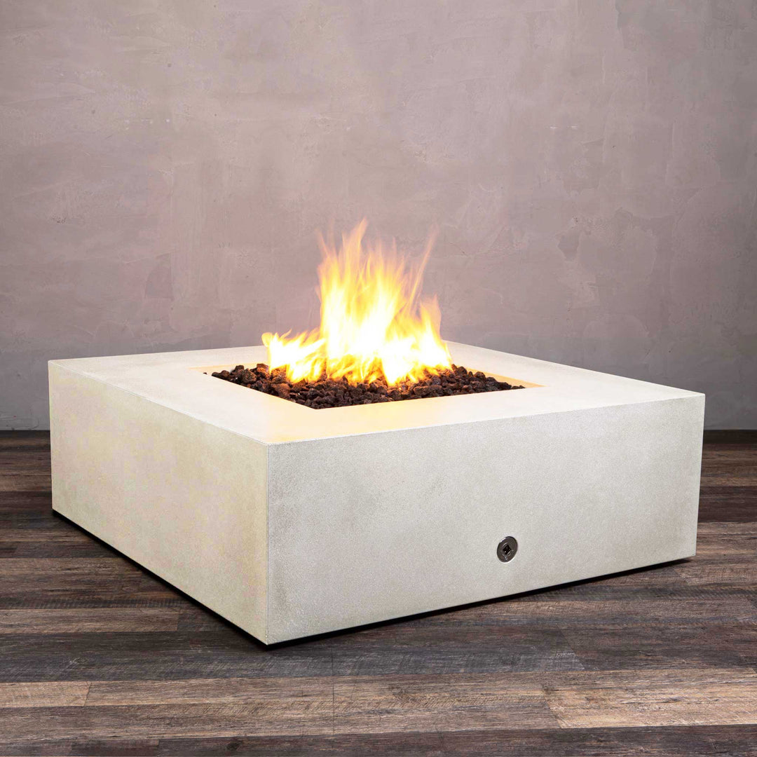 45" Square Gravity Concrete (GFRC) Fire Pit - Natural Gas - Match Lit Ignition - White by Starfire Designs