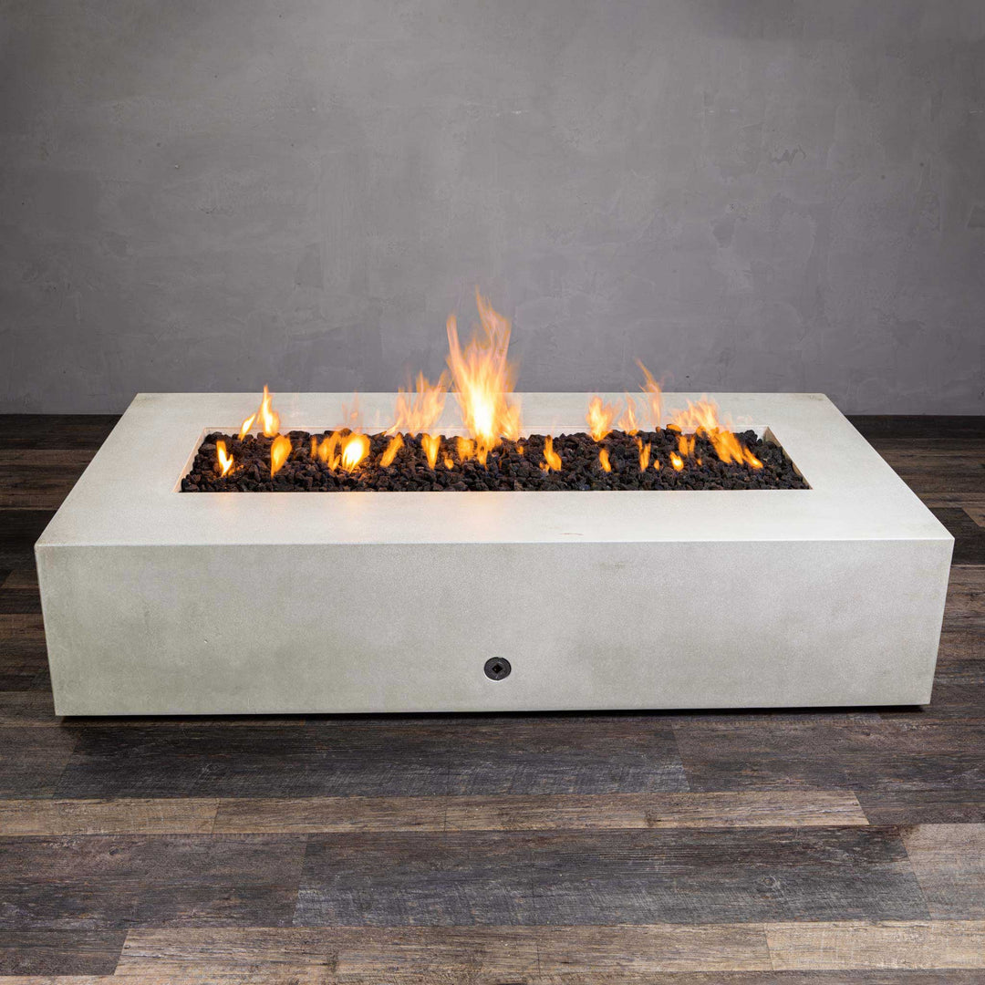 72" x 38" Rectangle Gravity Concrete (GFRC) Fire Pit - Natural Gas - 110V CSA Hi/Lo Electronic Ignition System w/Bluetooth & Handheld Remote - White by Starfire Designs