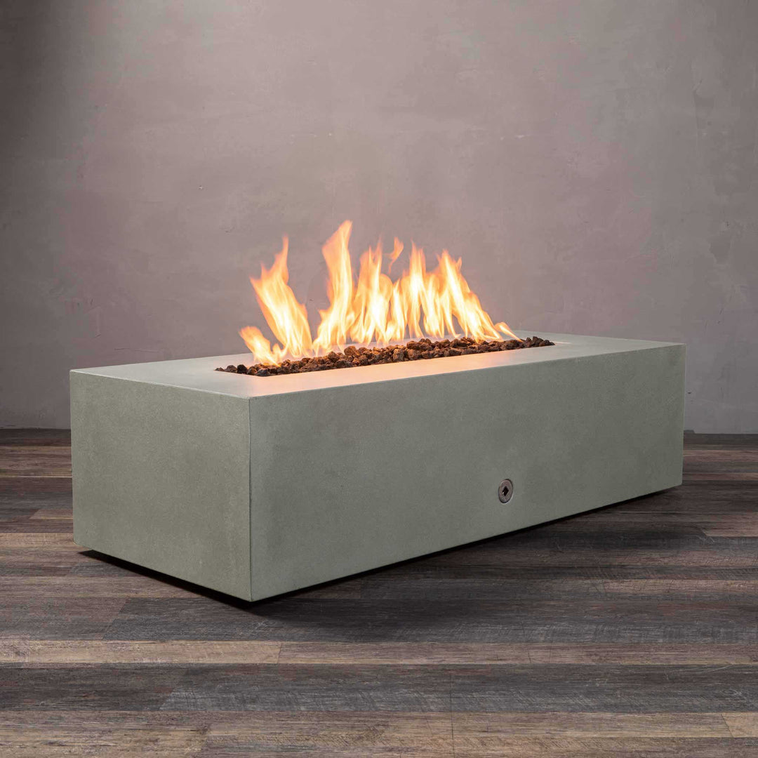 60" x 24" Rectangle Gravity Concrete (GFRC) Fire Pit - Propane Gas Hardline - 110V CSA Hi/Lo Electronic Ignition System w/Bluetooth & Handheld Remote - Natural Gray by Starfire Designs