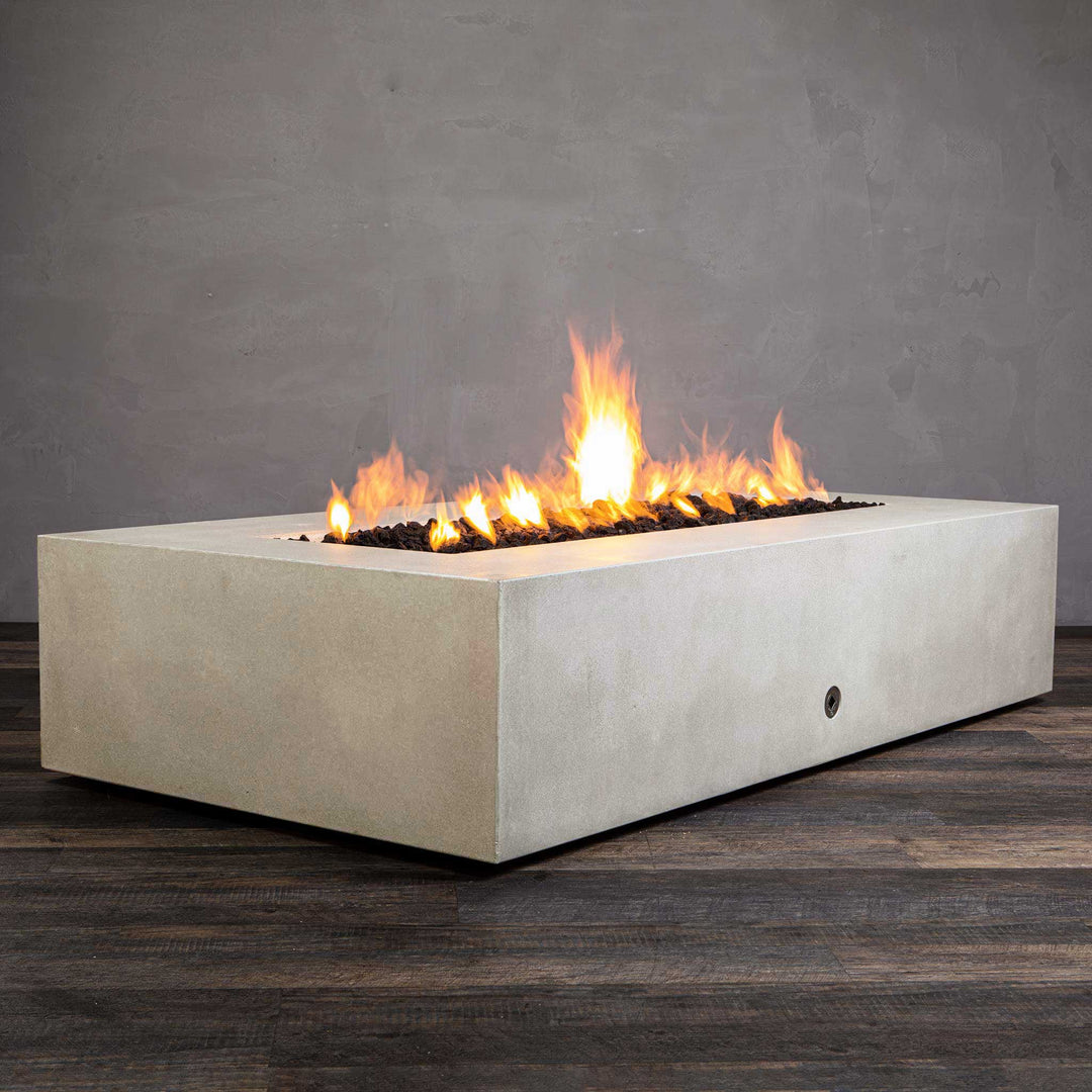 72" x 38" Rectangle Gravity Concrete (GFRC) Fire Pit - Natural Gas - 110V CSA Hi/Lo Electronic Ignition System w/Bluetooth & Handheld Remote - White by Starfire Designs
