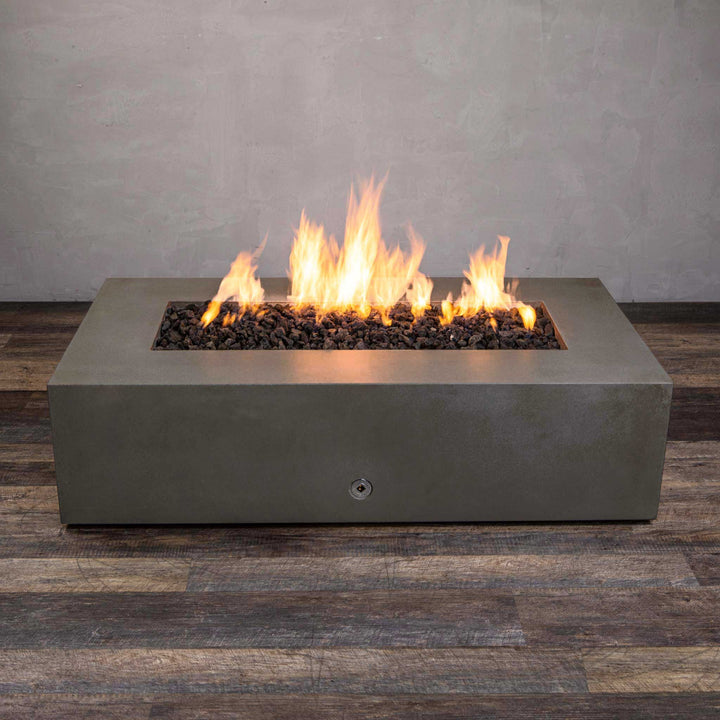 60" x 32" Rectangle Gravity Concrete (GFRC) Fire Pit - Natural Gas - 110V CSA Hi/Lo Electronic Ignition System w/Bluetooth & Handheld Remote - Brown by Starfire Designs
