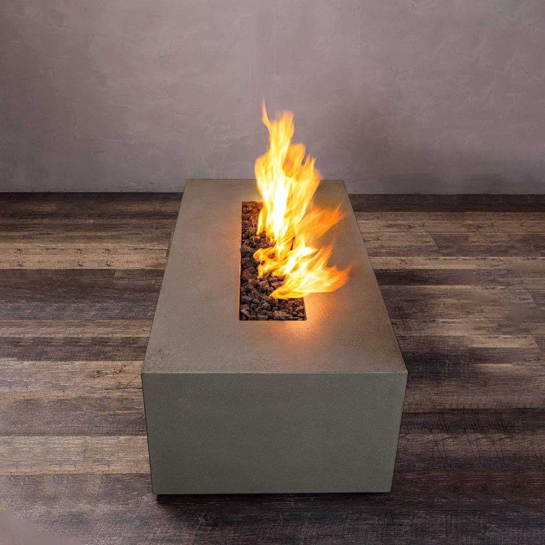 48" x 32" Rectangle Gravity Concrete (GFRC) Fire Pit - Natural Gas - 110V CSA Hi/Lo Electronic Ignition System w/Bluetooth & Handheld Remote - Brown by Starfire Designs