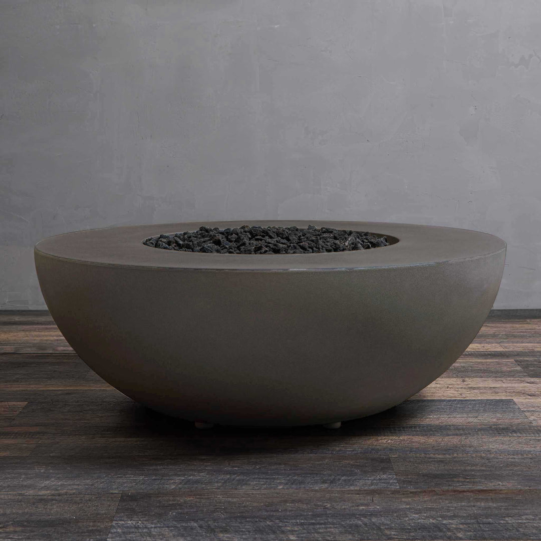 45" Round Gravity Concrete (GFRC) Fire Pit - Propane Gas Hardline - Push Button Spark Ignition - Brown by Starfire Designs
