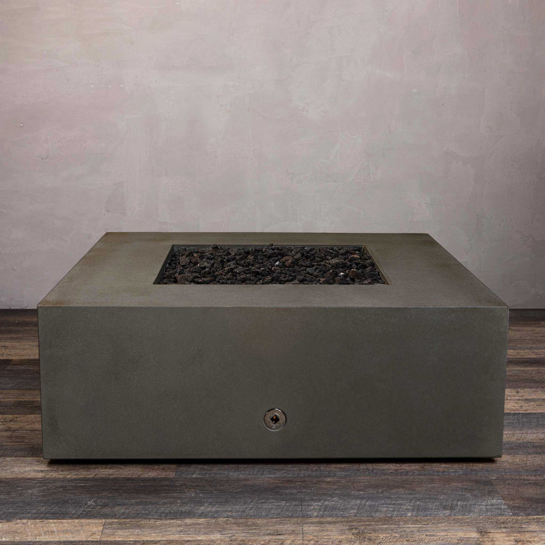 45" Square Gravity Concrete (GFRC) Fire Pit - Propane Gas Hardline - 110V Electronic Ignition System - Brown by Starfire Designs