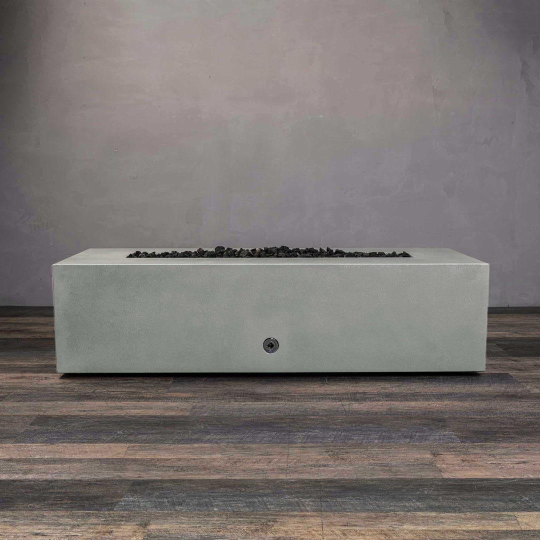 60" x 24" Rectangle Gravity Concrete (GFRC) Fire Pit - Propane Gas Hardline - 110V CSA Hi/Lo Electronic Ignition System w/Bluetooth & Handheld Remote - Natural Gray by Starfire Designs
