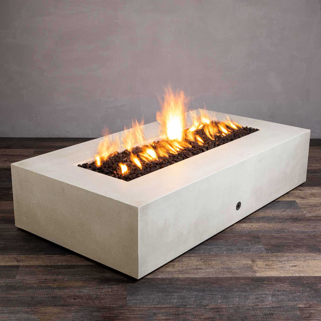 72" x 38" Rectangle Gravity Concrete (GFRC) Fire Pit - Natural Gas - 110V CSA Hi/Lo Electronic Ignition System w/Bluetooth & Handheld Remote - White by Starfire Designs