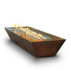 10ft Copper Spartan Gas Fire Pit with bright flames on a white background, ideal for luxury outdoor spaces