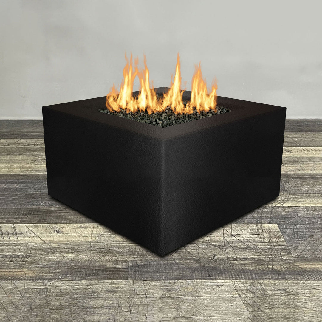 36" Square Gravity Powder Coated Steel Fire Pit - Propane Gas Hardline - Push Button Spark Ignition - Black Hammertone by Starfire Designs