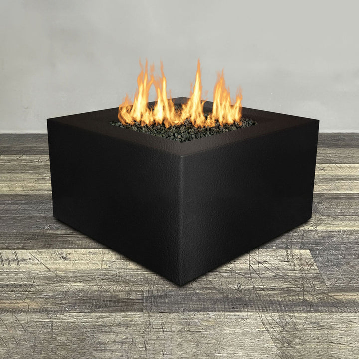 36" Square Gravity Powder Coated Steel Fire Pit - Propane Gas Hardline - Push Button Spark Ignition - Black Hammertone by Starfire Designs