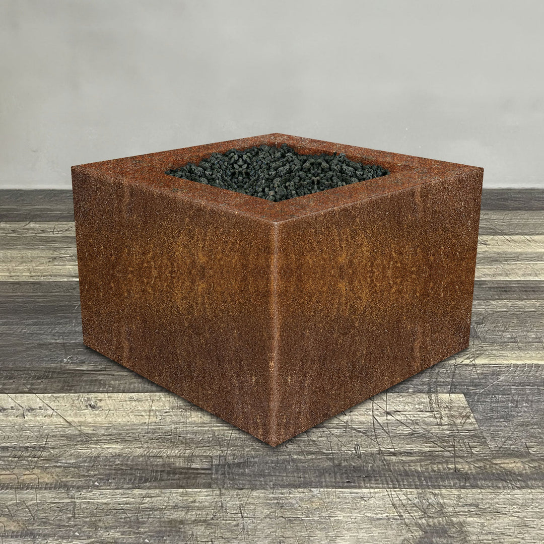 Starfire Designs Metal Gravity 36" Square Corten Steel Gas Fire Pit with Propane Tank Access Door
