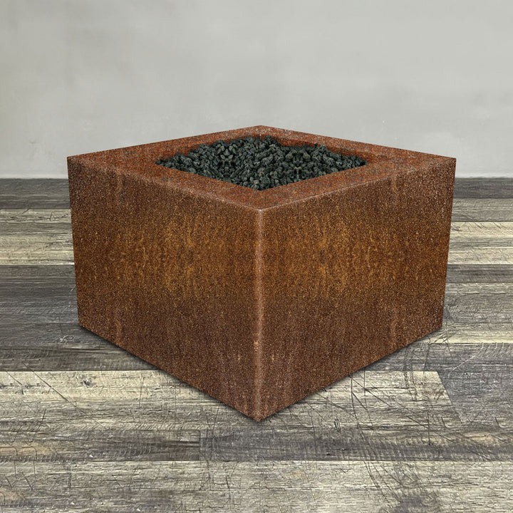 Starfire Designs Metal Gravity 36" Square Corten Steel Gas Fire Pit with Propane Tank Access Door