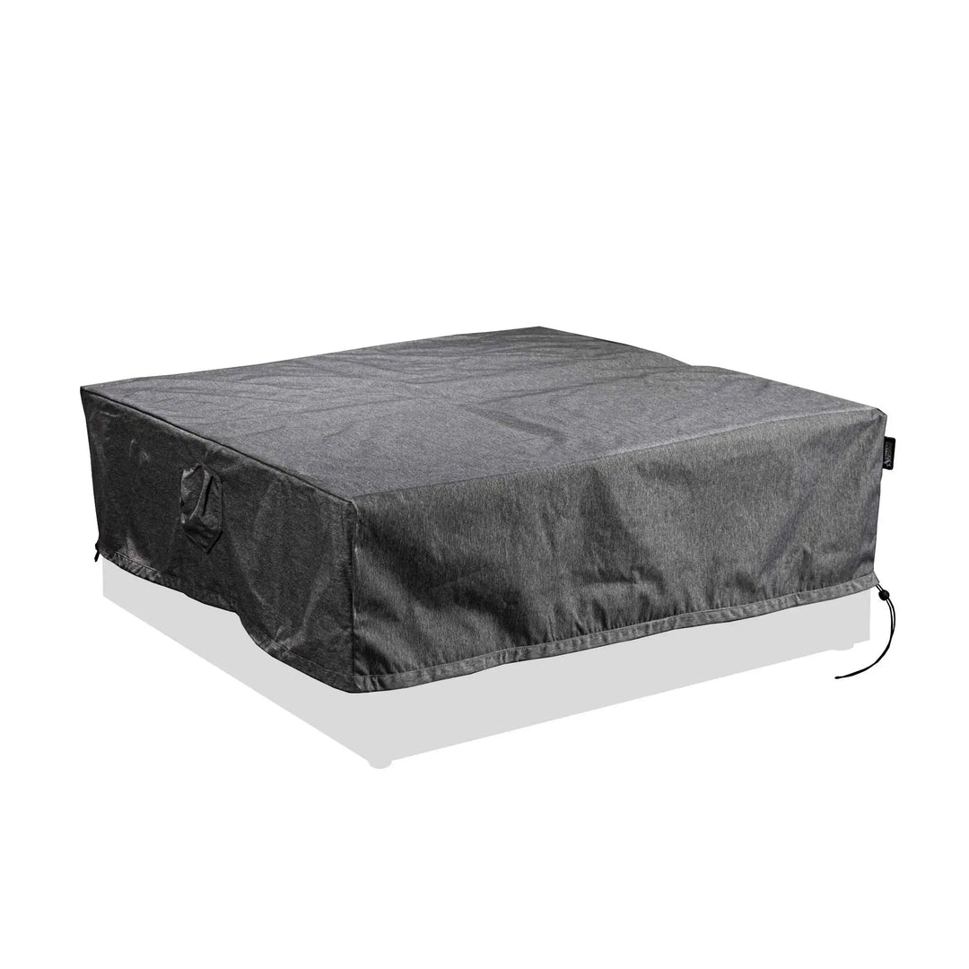 Plaza Moreno fire pit cover in gray, weather-resistant material designed to protect the 40" square copper fire pit, ensuring durability and longevity for outdoor use by Starfire Designs