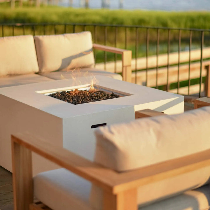 42" Square Beton Concrete (GFRC) Gas Fire Pit with Hidden Propane Tank by Starfire Designs