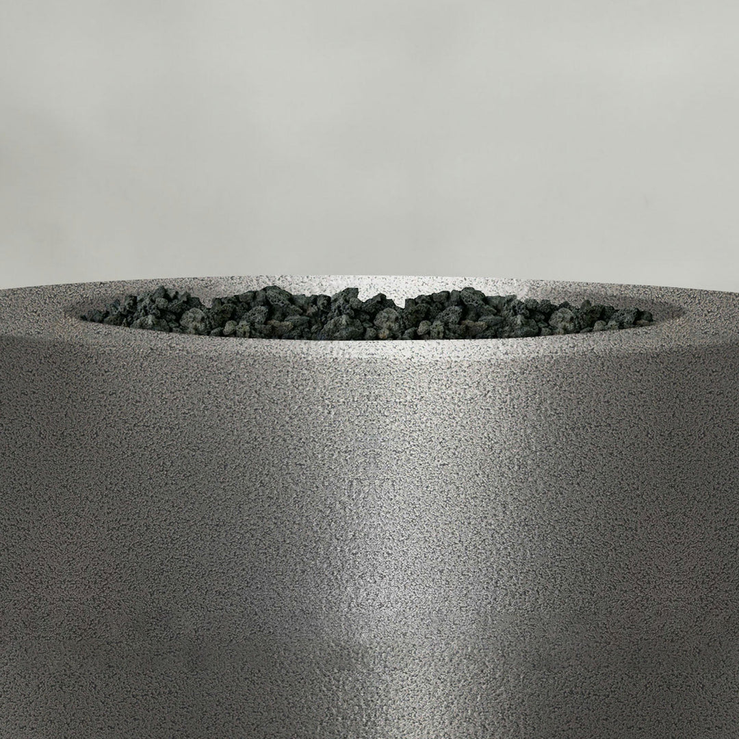 45" Round Gravity Powder Coated Steel Fire Pit - Natural Gas - 110V CSA Hi/Lo Electronic Ignition System w/Bluetooth & Handheld Remote - Silver Hammertone by Starfire Designs