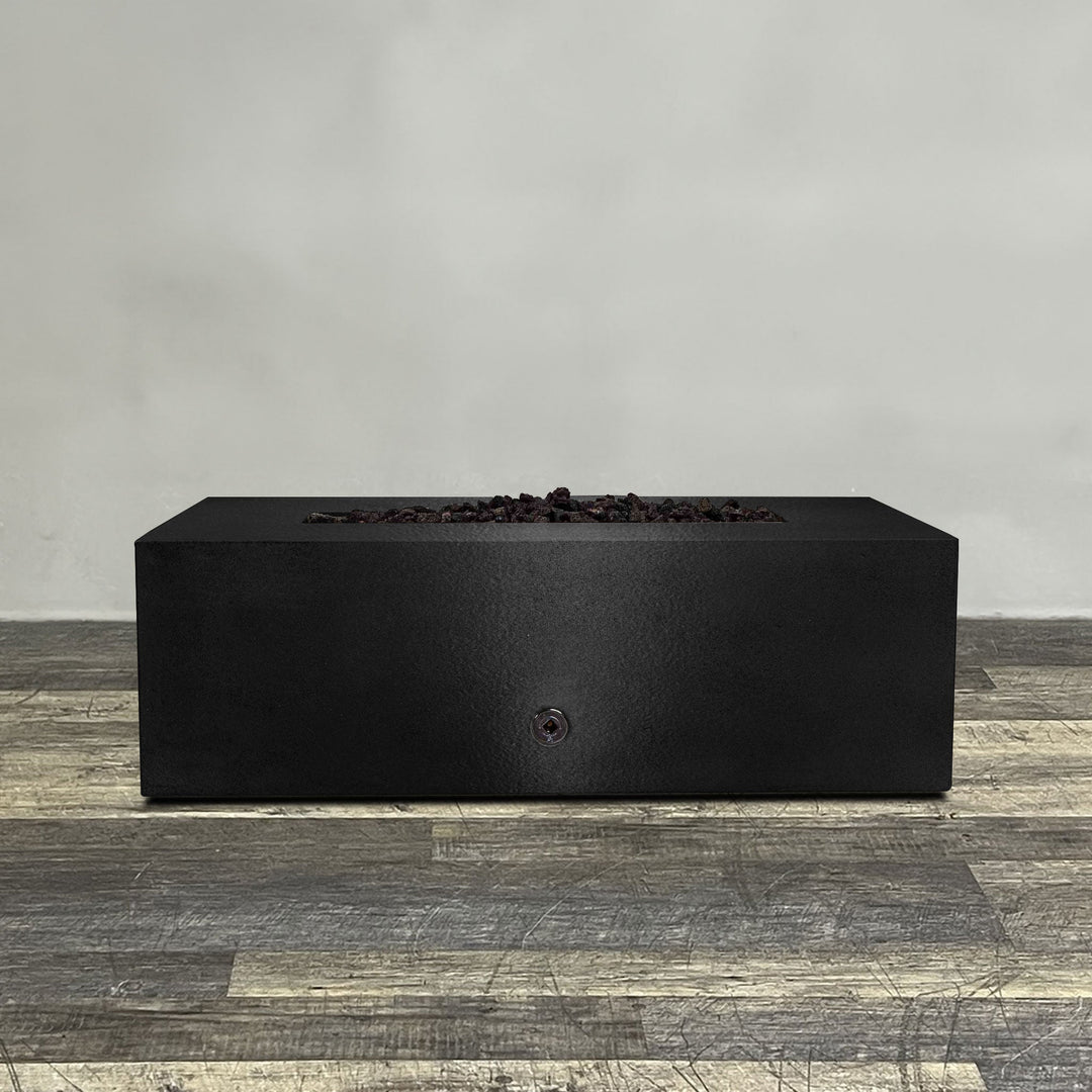 48" x 24" Rectangle Gravity Powder Coated Steel Fire Pit - Natural Gas - 110V Electronic Ignition System - Black Hammertone by Starfire Designs