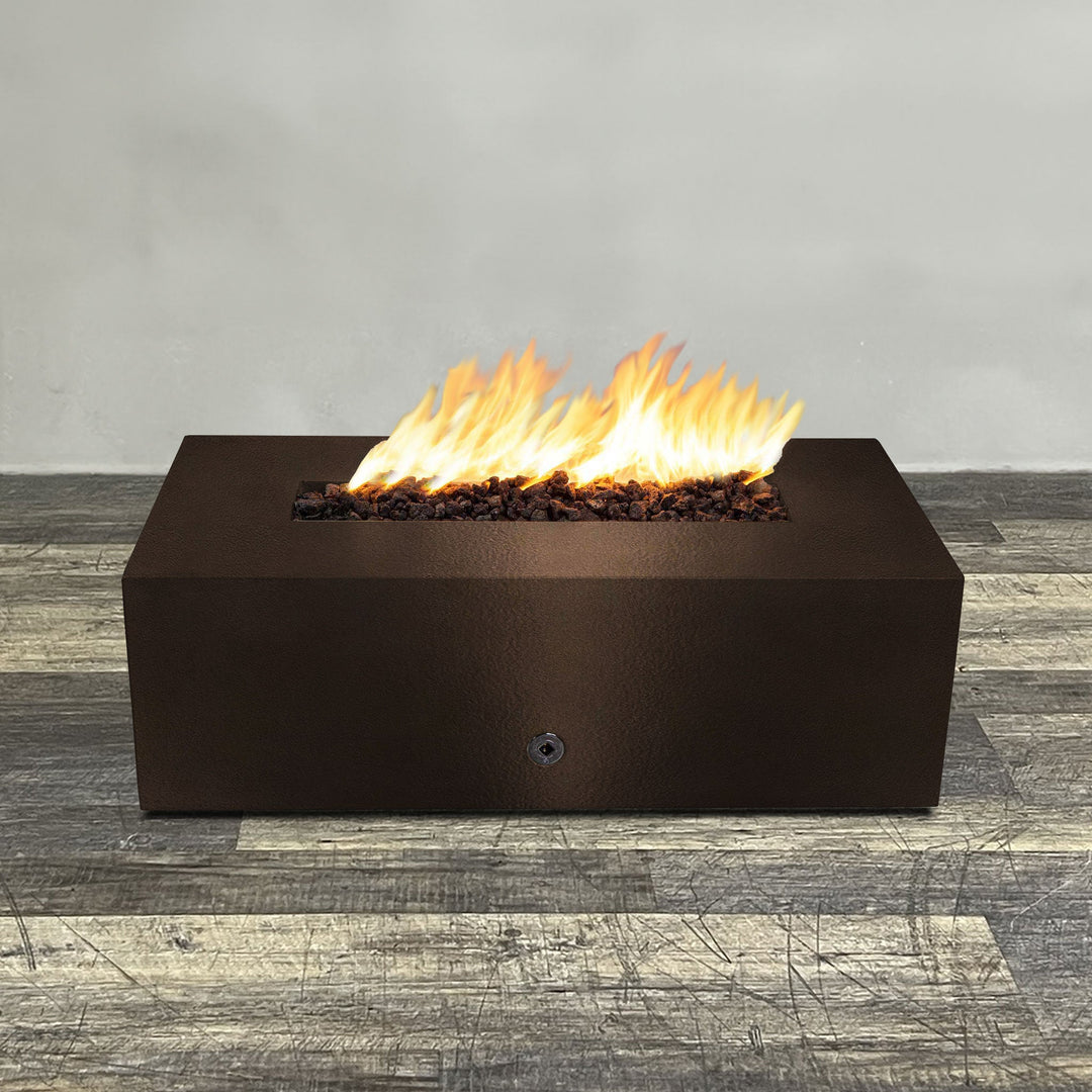 48" x 24" Rectangle Gravity Powder Coated Steel Fire Pit - Propane Gas Hardline - 110V CSA Hi/Lo Electronic Ignition System w/Bluetooth & Handheld Remote - Bronze Hammertone by Starfire Designs
