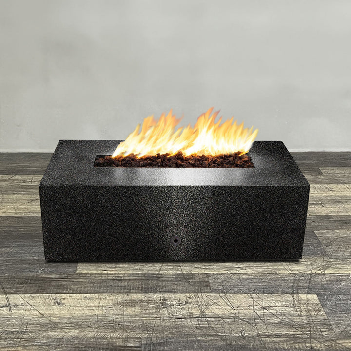 48" x 24" Rectangle Gravity Powder Coated Steel Fire Pit - Propane Gas Hardline - 110V CSA On/Off Electronic Ignition System - Silver Vein by Starfire Designs