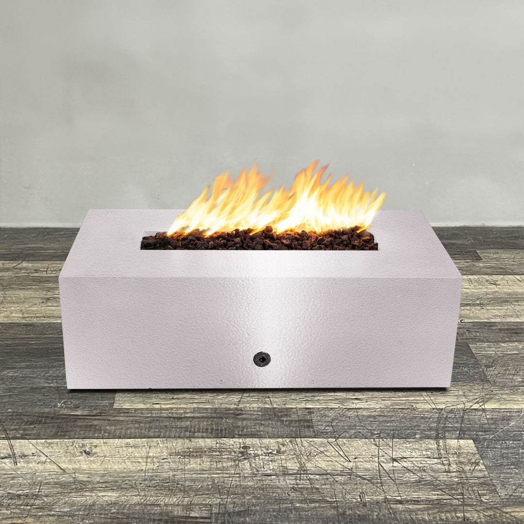 48" x 24" Rectangle Gravity Powder Coated Steel Fire Pit - Propane Gas Hardline - 110V CSA Hi/Lo Electronic Ignition System w/Bluetooth & Handheld Remote - White Hammertone by Starfire Designs