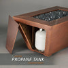 Starfire Designs 48" x 32" Copper Canyon gas fire pit with a hidden propane tank compartment, featuring a hammered copper finish, designed for sleek outdoor fire pit setups