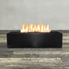 Front view of 60" x 32" Rectangle Gravity Powder Coated Steel Fire Pit - Propane Gas Hardline - Push Button Spark Ignition - Black Hammertone by Starfire Designs - Brown with flames on, featuring sleek modern concrete design and durable construction, perfect for outdoor patio spaces. Natural gas or propane compatible, enhancing warmth and ambiance. Lava rocks included for added aesthetic.
