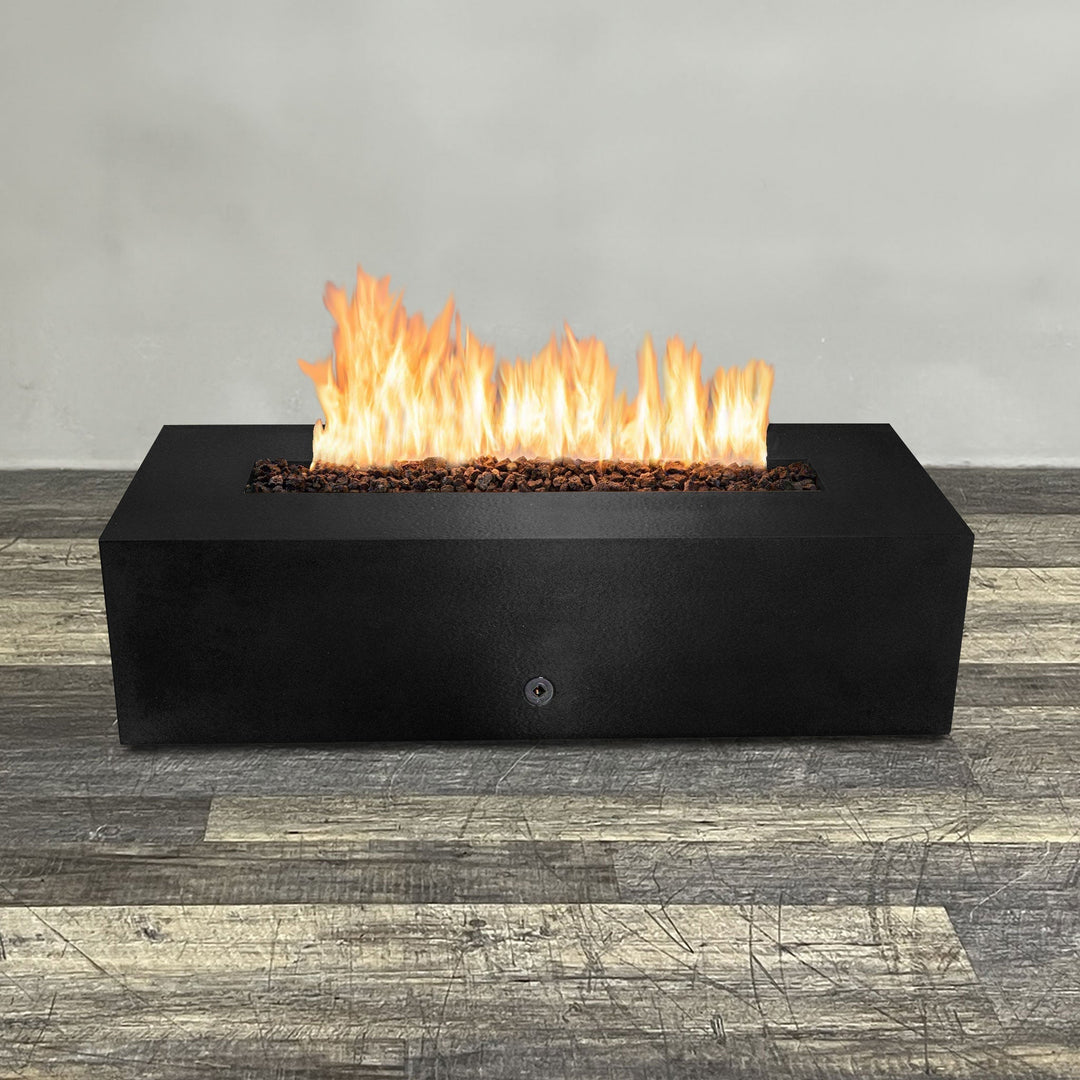 60" x 32" Rectangle Gravity Powder Coated Steel Fire Pit - Propane Gas Hardline - Push Button Spark Ignition - Black Hammertone by Starfire Designs