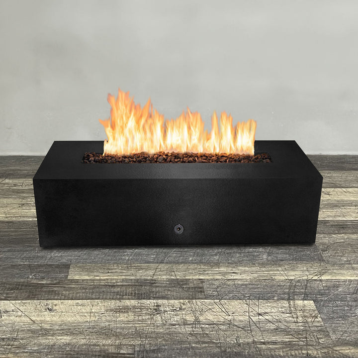 60" x 32" Rectangle Gravity Powder Coated Steel Fire Pit - Propane Gas Hardline - Push Button Spark Ignition - Black Hammertone by Starfire Designs