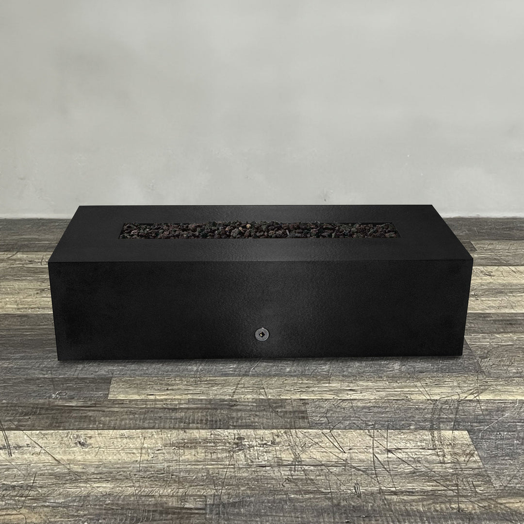 60" x 32" Rectangle Gravity Powder Coated Steel Fire Pit - Propane Gas Hardline - Push Button Spark Ignition - Black Hammertone by Starfire Designs