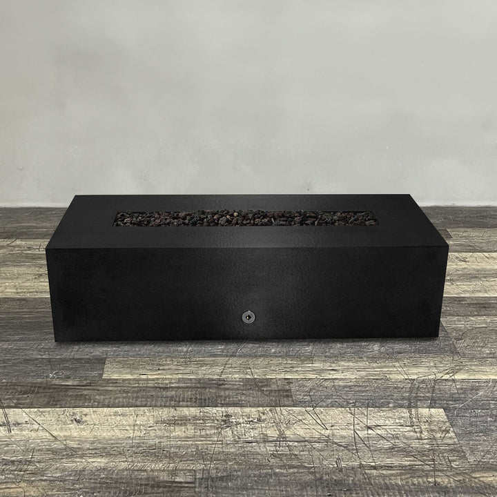 60" x 32" Rectangle Gravity Powder Coated Steel Fire Pit - Propane Gas Hardline - Push Button Spark Ignition - Black Hammertone by Starfire Designs