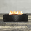 Front view of 60" x 32" Rectangle Gravity Powder Coated Steel Fire Pit - Propane Gas Hardline - Push Button Spark Ignition - Silver Vein by Starfire Designs - Brown with flames on, featuring sleek modern concrete design and durable construction, perfect for outdoor patio spaces. Natural gas or propane compatible, enhancing warmth and ambiance. Lava rocks included for added aesthetic.