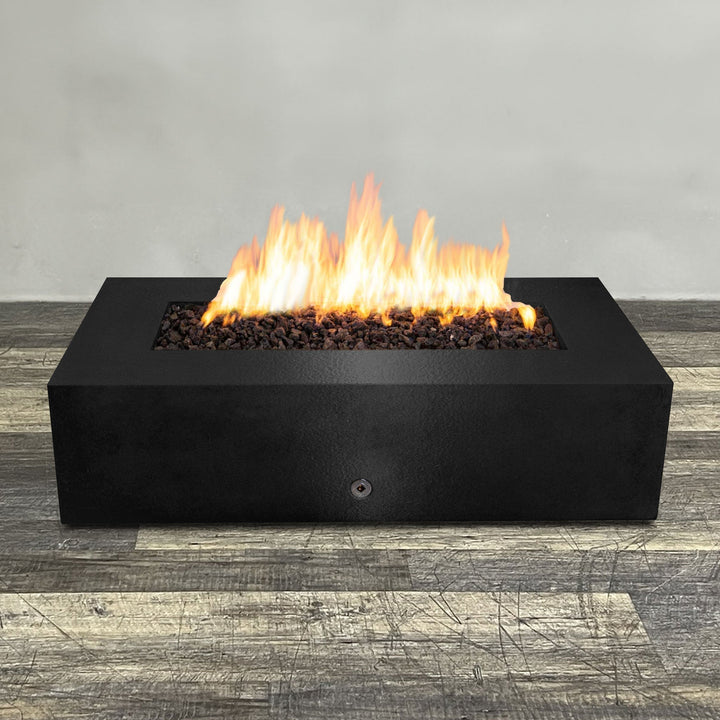 60" x 32" Rectangle Gravity Powder Coated Steel Fire Pit - Propane Gas Hardline - 110V Electronic Ignition System - Black Hammertone by Starfire Designs