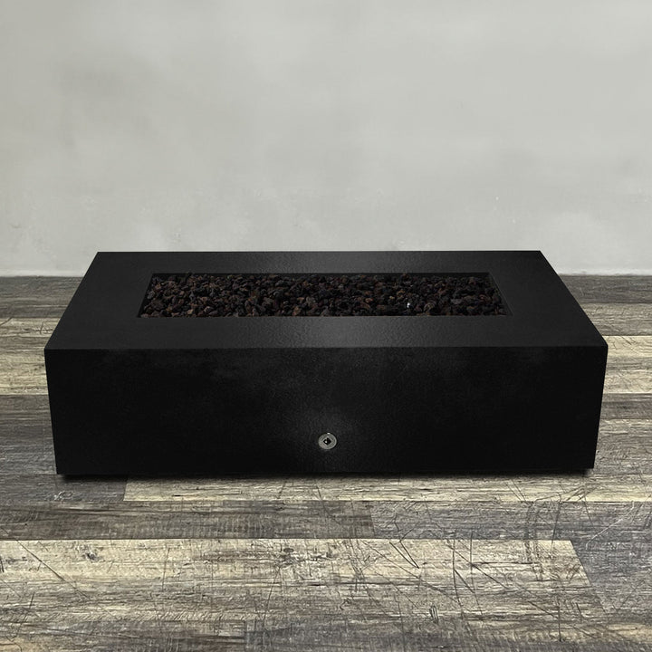 60" x 32" Rectangle Gravity Powder Coated Steel Fire Pit - Propane Gas Hardline - 110V Electronic Ignition System - Black Hammertone by Starfire Designs