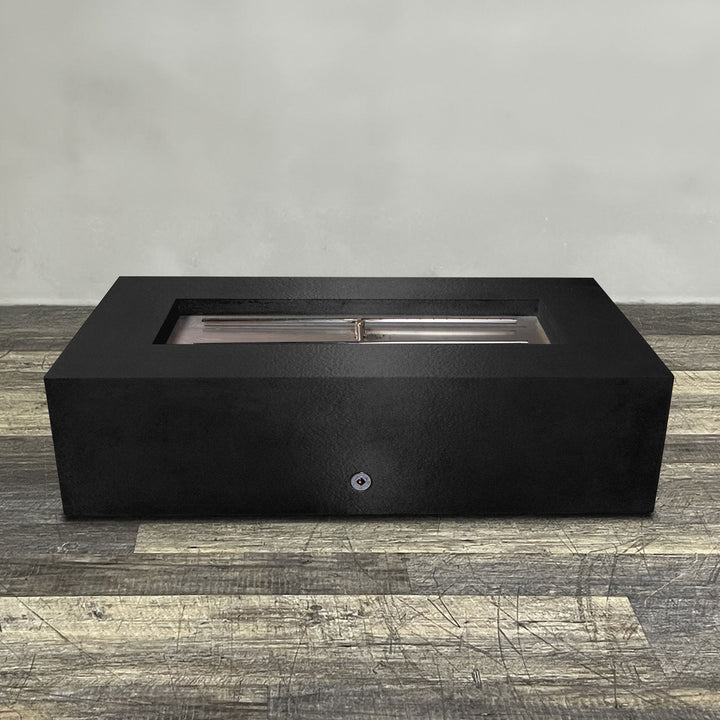 60" x 32" Rectangle Gravity Powder Coated Steel Fire Pit - Propane Gas Hardline - 110V Electronic Ignition System - Black Hammertone by Starfire Designs
