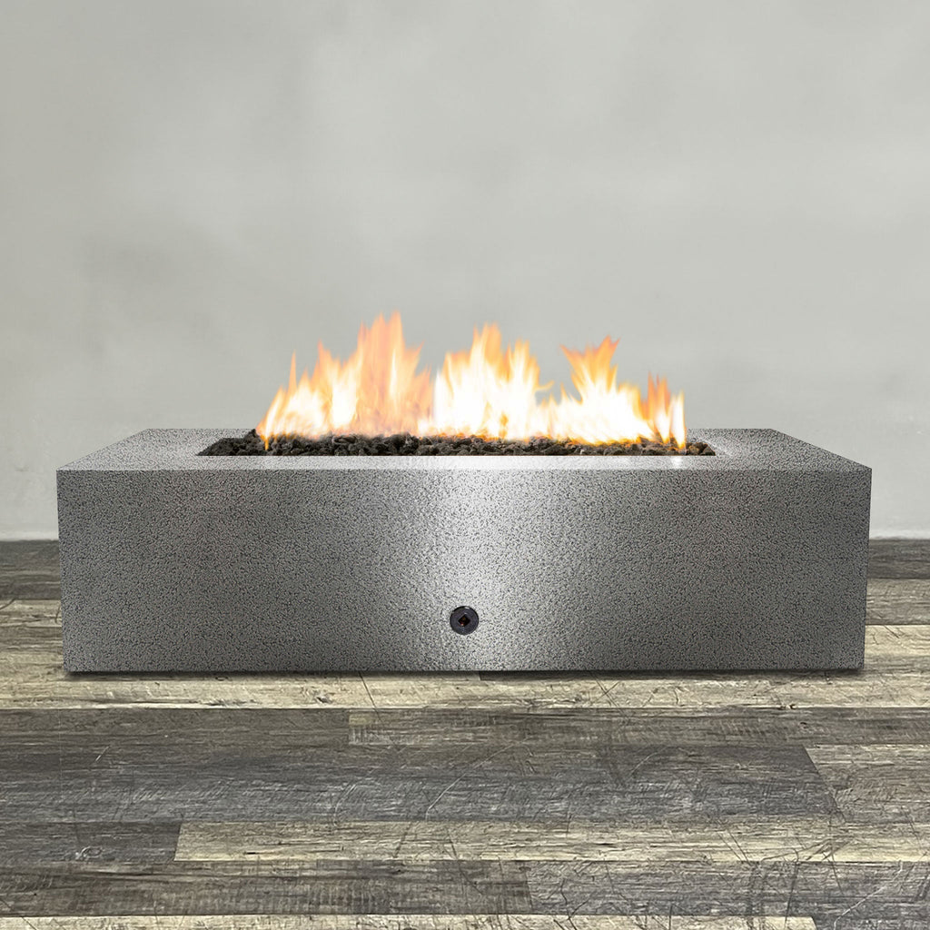 60" x 32" Rectangle Gravity Powder Coated Steel Fire Pit - Propane Gas Hardline - 110V CSA Hi/Lo Electronic Ignition System w/Bluetooth & Handheld Remote - Silver Hammertone by Starfire Designs