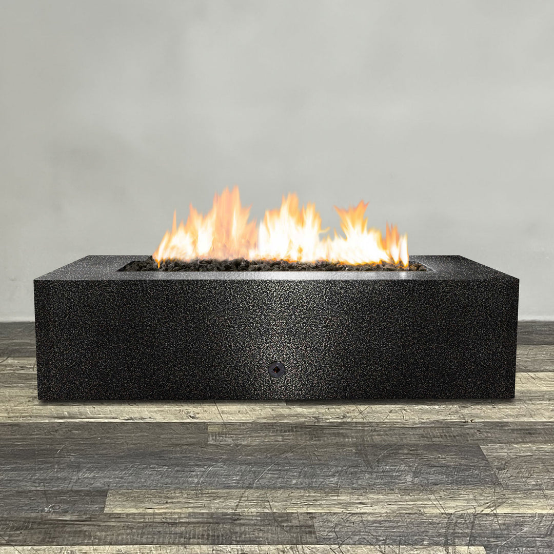 60" x 32" Rectangle Gravity Powder Coated Steel Fire Pit - Propane Gas Hardline - 110V CSA Hi/Lo Electronic Ignition System w/Bluetooth & Handheld Remote - Silver Vein by Starfire Designs