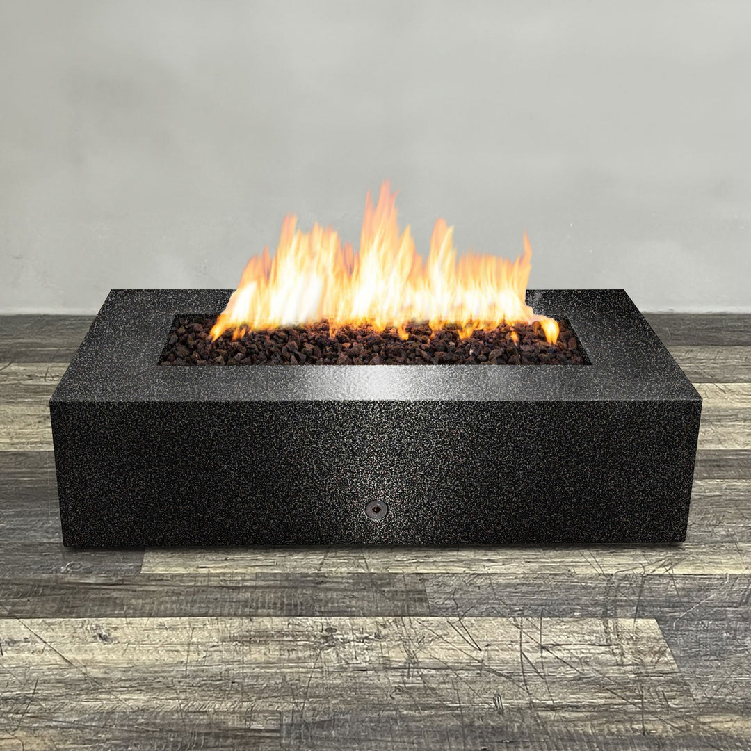 60" x 32" Rectangle Gravity Powder Coated Steel Fire Pit - Propane Gas Hardline - 110V CSA Hi/Lo Electronic Ignition System w/Bluetooth & Handheld Remote - Silver Vein by Starfire Designs