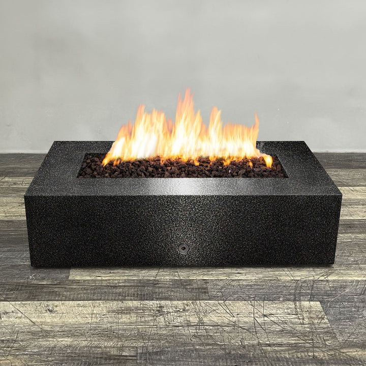 60" x 32" Rectangle Gravity Powder Coated Steel Fire Pit - Propane Gas Hardline - 110V CSA Hi/Lo Electronic Ignition System w/Bluetooth & Handheld Remote - Silver Vein by Starfire Designs