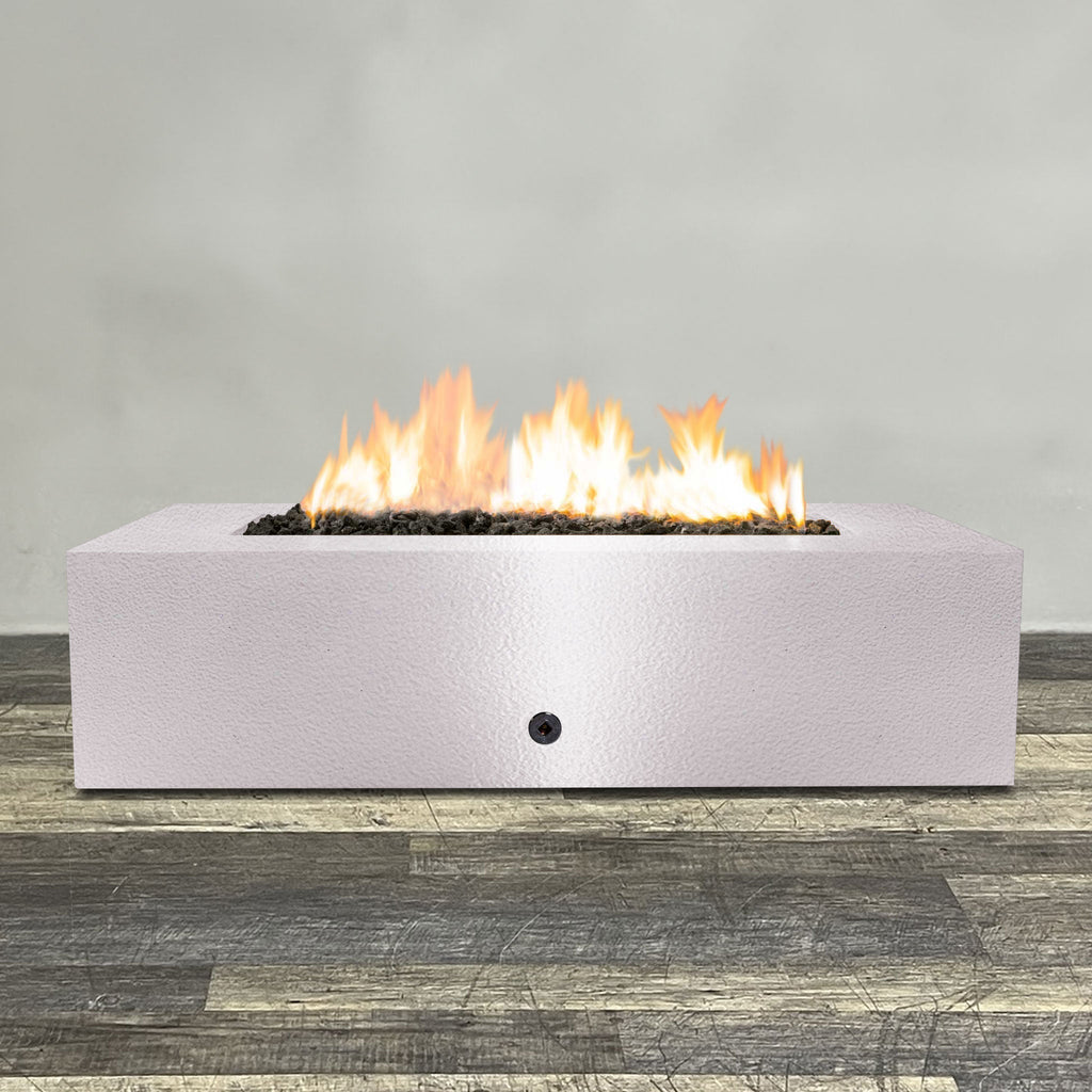 60" x 32" Rectangle Gravity Powder Coated Steel Fire Pit - Natural Gas - 110V CSA Hi/Lo Electronic Ignition System w/Bluetooth & Handheld Remote - White Hammertone by Starfire Designs