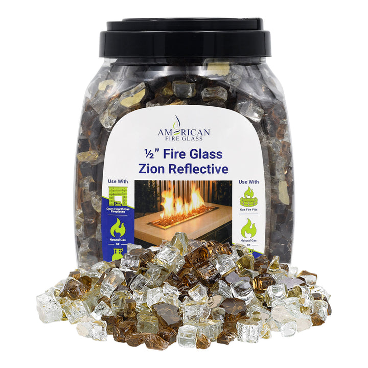 1/2" Zion Reflective Fire Glass - 10 Lb Jar