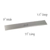 American Fire Products stainless steel linear burner cover, 51" long by 9" wide and 1.5" deep—perfectly sized for 48x6 fire pit pans, offering a sleek, modern finish and built-in handle for clean protection and easy handling.