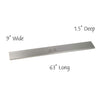 American Fire Products 60x6 linear burner cover in sleek stainless steel, measuring 63" long by 9" wide and 1.5" deep—perfect for protecting linear fire pit burners while adding a clean, modern finish with a centered handle for easy removal.