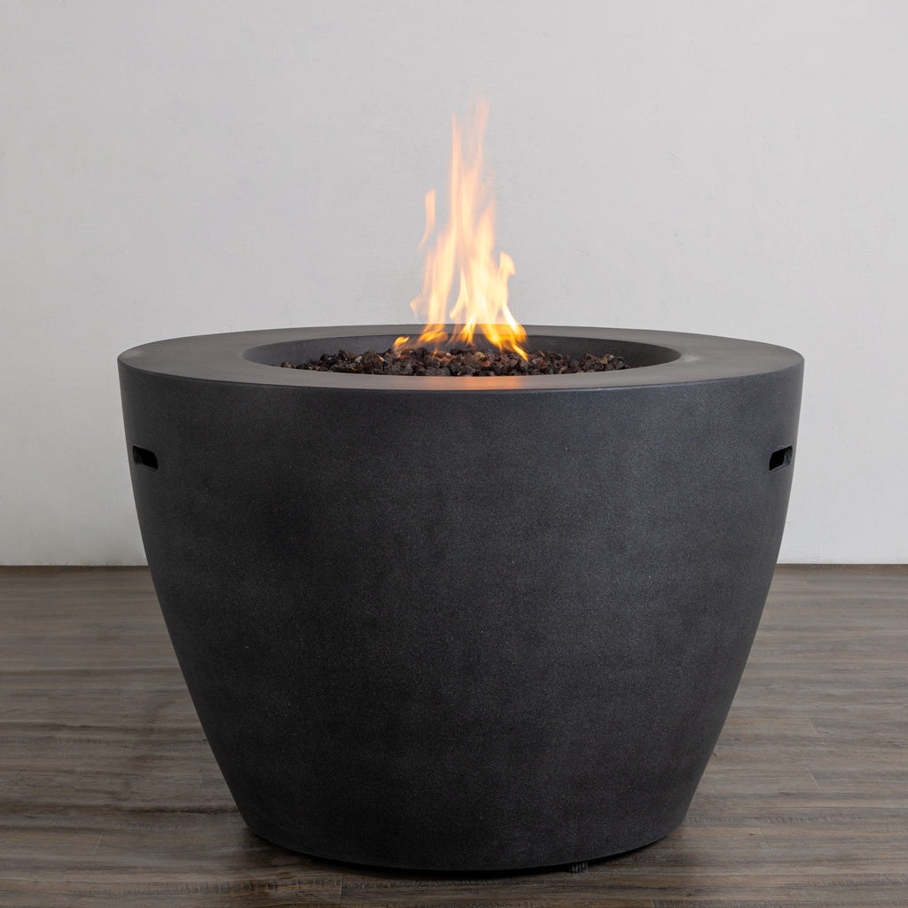 42" Round Beton Concrete (GFRC) Gas Fire Bowl with Hidden Propane Tank - Graphite by Starfire Designs