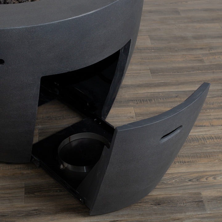 42" Round Beton Concrete (GFRC) Gas Fire Bowl with Hidden Propane Tank - Graphite by Starfire Designs