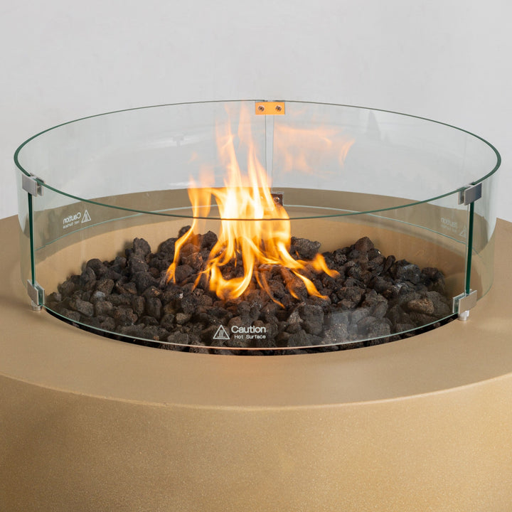 42" Round Beton Concrete (GFRC) Gas Fire Bowl with Hidden Propane Tank - Sand by Starfire Designs