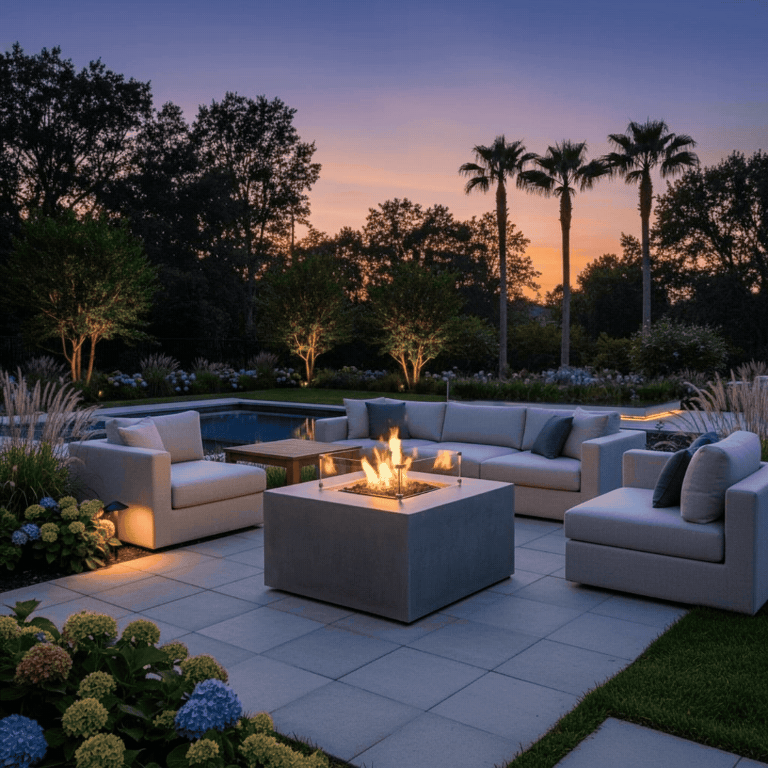 42" Square Beton Concrete (GFRC) Gas Fire Pit with Hidden Propane Tank - Natural Gray by Starfire Designs