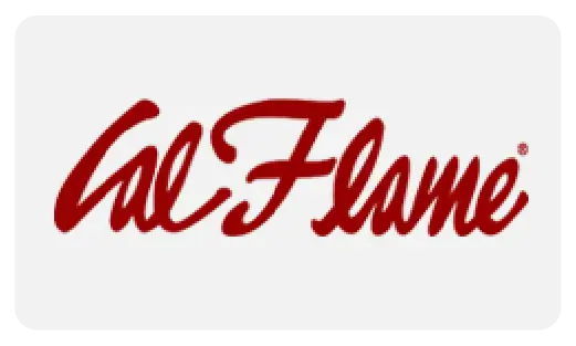The CalFlame logo featuring the brand name in red cursive letters, representing their high-end BBQ products.